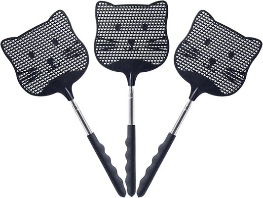 3 Pack Extendable Fly Swatter, 25 inch Long Handle Flyswatters, Plastic Heavy Duty Fly Swatters Manual for Indoors Patio Garden and Outdoors Black