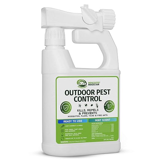 Mosquito Magician Ready to Use Hose Sprayer - Holds 32 Fl Oz of Liquid - Refillable - Kills Mosquitoes, Fleas, and Fire Ants - for Yards, Lawns, Patios - with Essential Oils - Mint