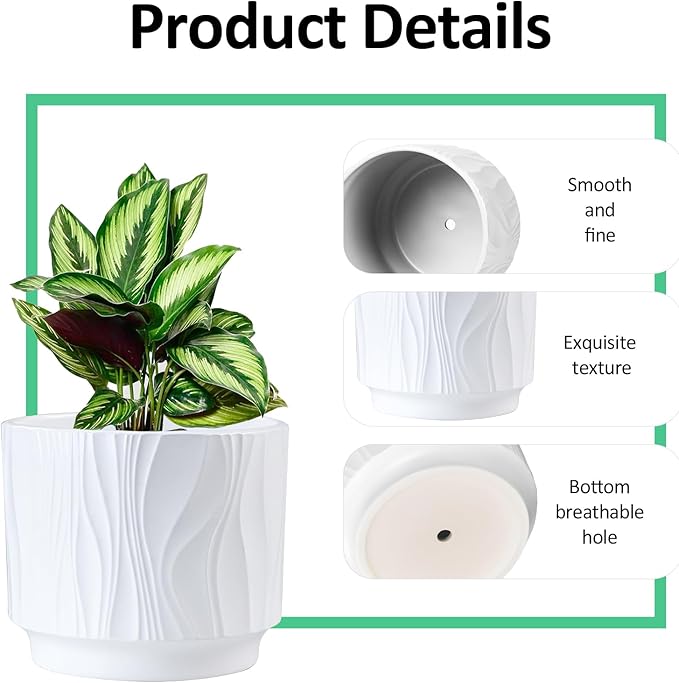 OXART Ceramic Planter with Drainage, 7.6+6.2+5 inch Plant Pot, Set of 3, Round Flower Pots for Intdoor Outdoor Plants, Home, Office, Garden, Lilies, Cacti, Succulents, Snakes, and Pothos, White