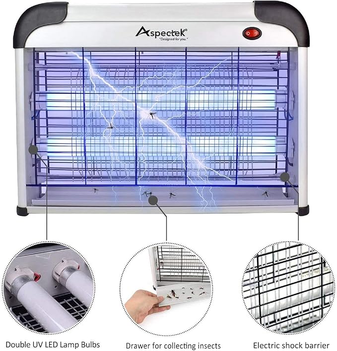 ASPECTEK Insect Killer, Bug Zapper, Powerful 20W Electronic Indoor Fly Zapper, Mosquito Killer-Indoor Use Including Free 2 Pack Replacement Bulbs