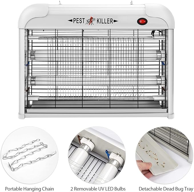 Indoor Electric Bug Zapper, 2800V Powerful Flying Insect Mosquito Killer w/ 20W Blue Light Attract, Plug-in Pest Control Machine for Moth, Fruit Fly, Fungus Gnat, Garage Bug Catcher/Eliminator/Trap