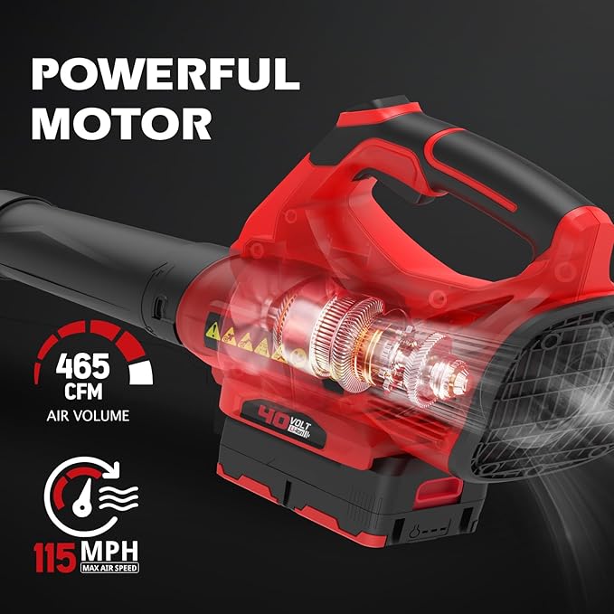 PowerSmart 40V 17" Brushless Cordless Lawn Mower + Leaf Blower (465 CFM), a 4.0Ah Battery and Charger Included