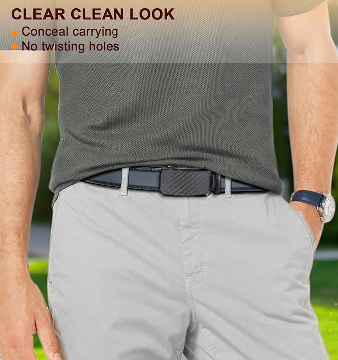 BULLIANT Men's Ratchet Belt 2 Pack-Click Leather Belt Adjustable for Men Gift 1 3/8-Cut for Perfect Fit