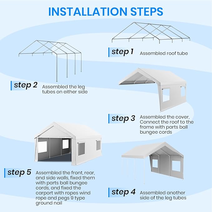 Carport 10x20 FT Heavy Duty, Outdoor Portable Garage with Removable Sidewalls & Doors, Waterproof, UV-Resistant Canopy Shelter for Vehicles, Boats, RVs, Trucks, All-Season Car Port,White