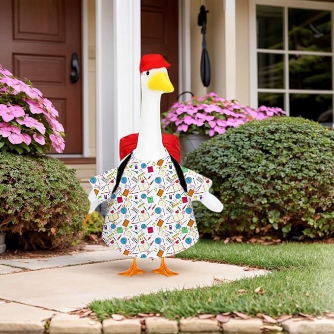 AZYM Back to School Porch Goose Outfits,4 Pcs/Set Yard Goose Statue Clothes for 23" Statue Patio Lawn Garden Decoration