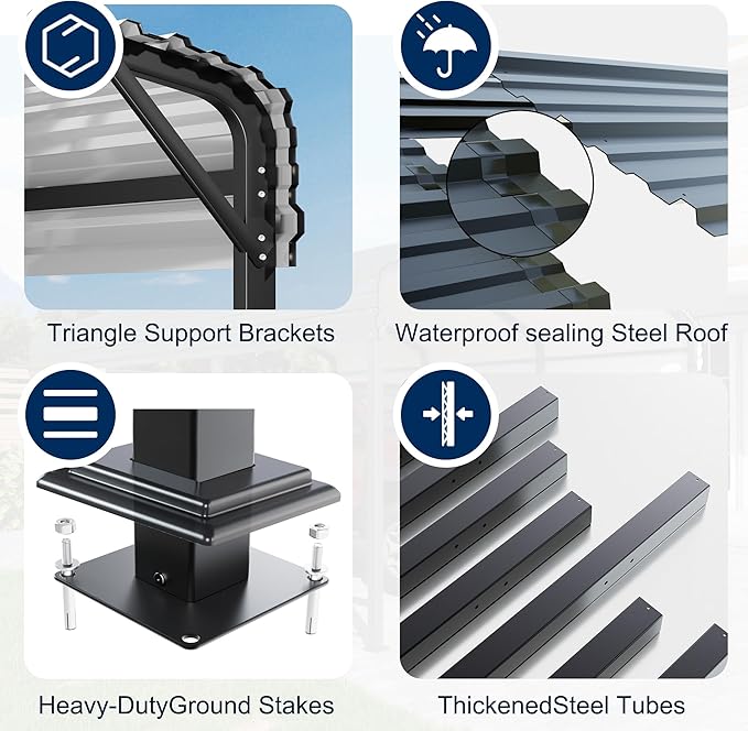 10x15 Metal Carport Carports with Enhanced Base Heavy Duty Garage Outdoor Galvanized Car Shelter for Car, Boats and Truck