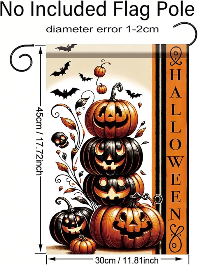 Halloween Garden Flag Halloween Pumpkin Stack Flag 12x18 Inch Double Sided for Trick or Treat Spooky Yard Small Banner Fall Party Outdoor Decor