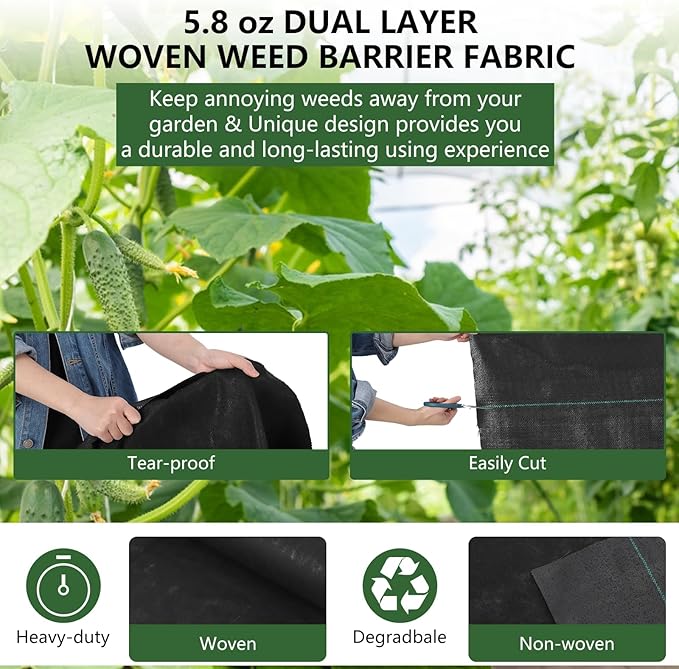 3ft x 300ft Weed Barrier Fabric Heavy Duty, 5.8oz Premium Landscape Fabric for Garden, Lawn, Driveway & Outdoor Weed Control, Durable Weed Fabric with High Permeability