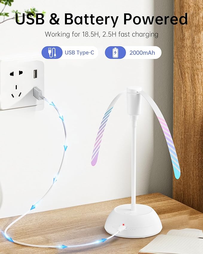 4PCS Food Fan for Table, 2000mAh Rechargeable Portable Tabletop Fans with Holographic Blades and 360° Goose-Neck, Table Food Spinner Quiet for Picnic, Home, Party, BBQ(White)