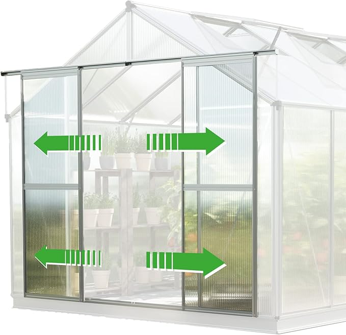 Greenhouse Topas 5 Aluminum Frame 7.4 x 10.6 ft Approx. 6 mm Polycarbonate Panels - with Bonus Base Frame and Automatic Vent Opener