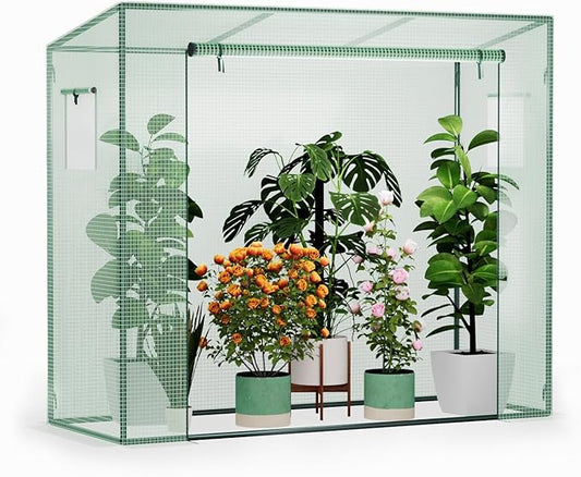Greenhouse, Phonjoroo Lean to Small Greenhouse w/ 2 Side Windows & Zipper Rolling Door Tomato Greenhouses w/ Thicken PE Cover Outdoor Plant House Portable Small Hot House Winter Storage