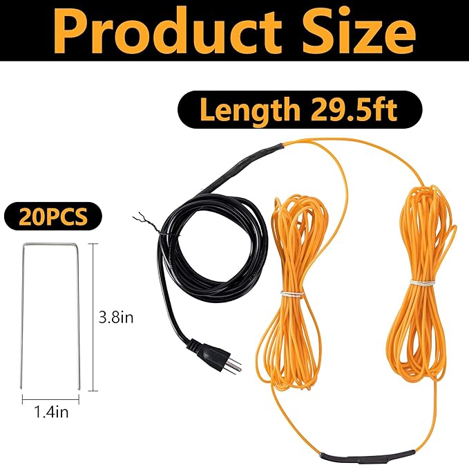 Adnee 59Ft Soil Heating Cable,Rubber Heating Warming Cable with Thermostat and Ground Stakes,Plant Soil Heater Cable for Cold Frame,Graden,Greenhouse Seed Grow