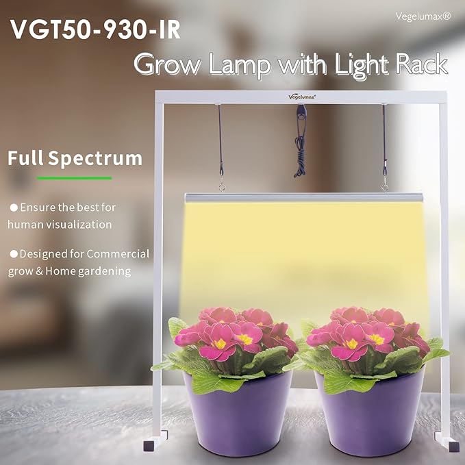 50W LED 2 feet Grow Light Lamp with Stand Rack CRI90+ for Horticulture Indoor Plant Growth Veg Flowering Fruiting,Full Spectrum 3300K,Iron Pipe Frame,Aluminum Heat Sink,Height Adjustable