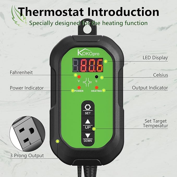 Digital Heat Mat Thermostat Controller for Seed Germination, Reptiles and Brewing Breeding Incubation Greenhouse, 40–108 ºF 1000W for Seedlings, Germination, Incubation and Fermentation