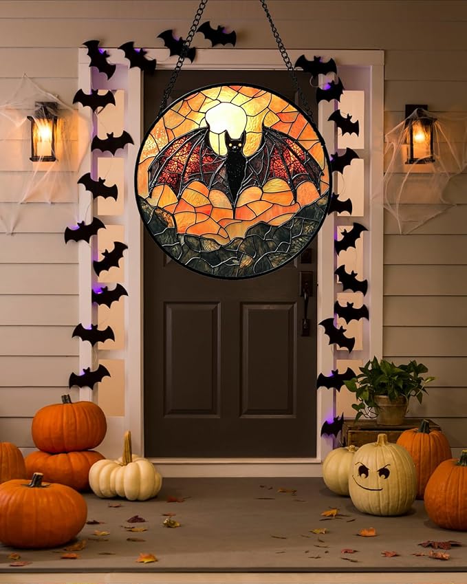 Stained Glass Window Hanging, Black Bat Sun Catcher for Door Home Decor Animal Suncatcher Christmas Mother's Day Birthday Gifts for Women Men Mom and Nana 7.8 in