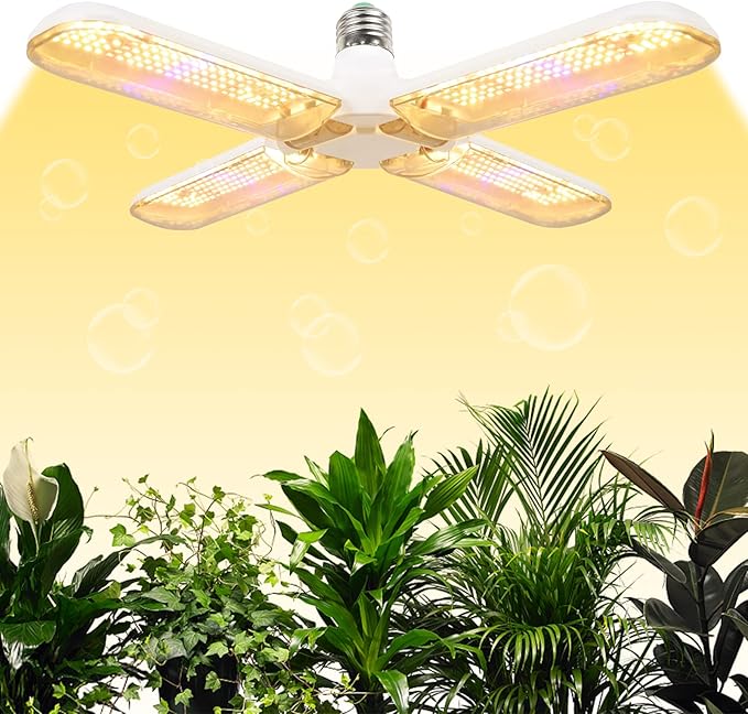 200W LED Grow Light Bulb - 552 LED Plant Light Bulb E26/E27 Sunlike Full Spectrum Plant Grow Lamp with IP54 Waterproof Foldable Four-Leaf Lamp Body for Hydroponics Garden Greenhouse Houseplants