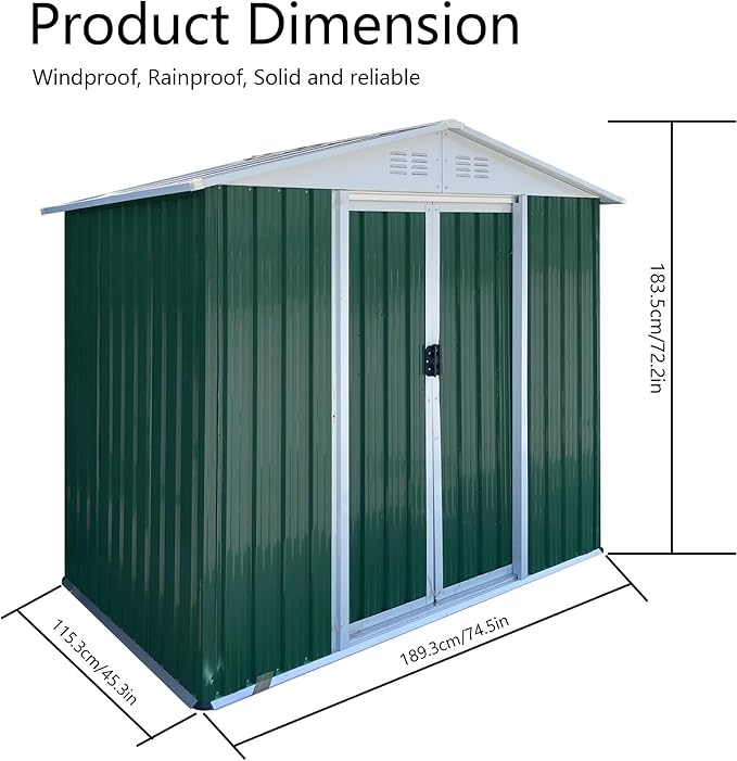 Ball & Cast 6x4FT Outdoor Storage Shed with Punched Vents,Heavy Duty Metal Sheds with Lockable Doors,Waterproof Tool Sheds for Garden,Backyard,Lawn,Easy to Assemble,Green