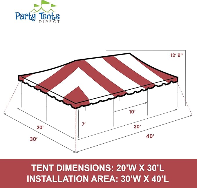 Party Tents Direct 20'x 30' Weekender Canopy Pole Tent with Sidewalls - Easy Up Canopy Tent with 120 Person Capacity - Outdoor Canopies for Parties, Weddings, and Events (Red/White)