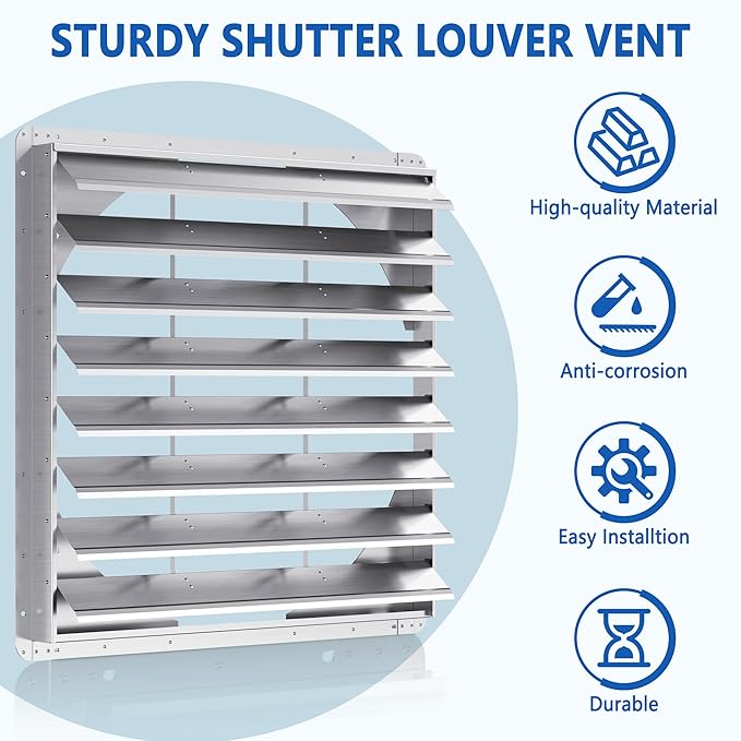 36 Inch Galvanized Shutter Exhaust Louver Vent, Automatic Gravity Shutter Louver Vent for Home Attics, Workshops, Barn, Greenhouse (Motor&Blades are not Included)