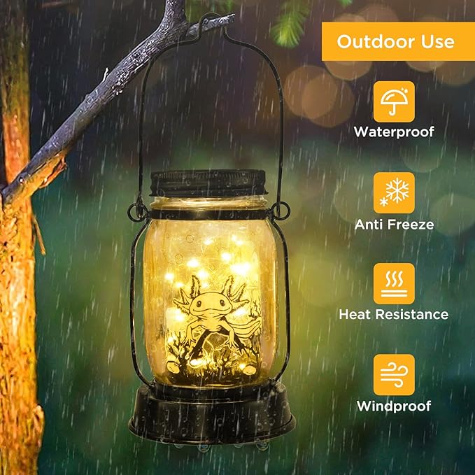 kyoryuger Axolotl Gifts for Women/Men/Kids Axolotl Solar Lanterns Mom Grandma Birthday Present Lantern Memorial Lights Solar Garden Decoration Outside for Yard, Patio,Backyard,Porch Torches