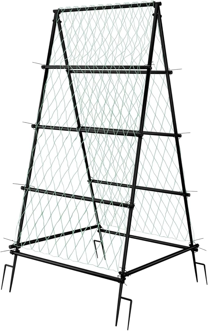 unho Garden Trellis for Climbing Plants with Tough Nylon Netting, 6ft Tall Sturdy Rustproof Metal Plant Support Tower for Vegetable Fruit Vine Cucumber Garden Lightweight，Outdoor