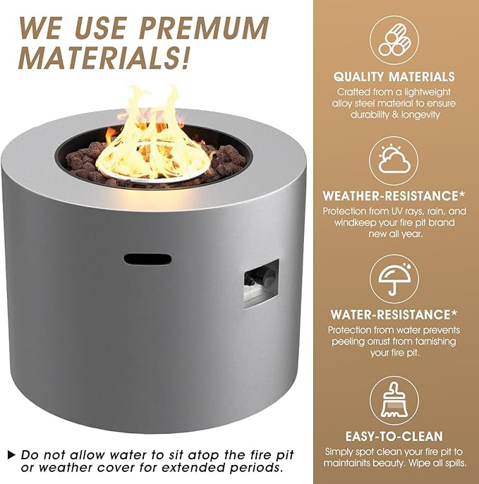 32 Inch Propane Fire Pit Table, 50,000 BTU Round Outdoor Fire Table, Alloy Steel Gas Fire Pits with Waterproof Cover, Lava Rocks and Lid, CSA Certified, for Patio, Deck, Backyard, Gray