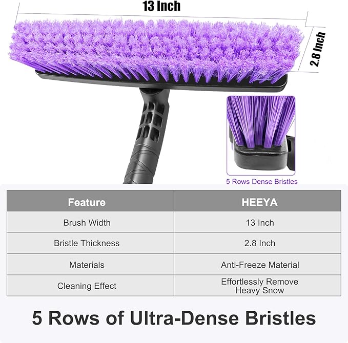 HEEYA 48 Inch Long Snow Brush for SUV, Extendable Ice Scraper and Brush with Foam Grip, 360° Pivoting Snow Car Brush for Truck Auto Jeep RV Vehicle Windshield Window - Purple