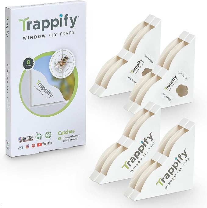 Trappify Fly Trap Indoor: Window Fly Traps for Home | Fruit Fly Traps for Indoors, Gnat Traps for House Indoor | Disposable Fly Trap with Sticky Adhesive Strips | Inside Bug Catchers (8 Pack)