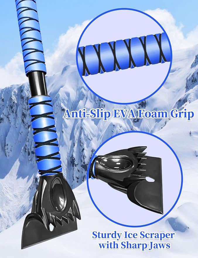HEEYA 44 Inch Snow Brush for SUV, Ice Scraper for Car Windshield Window, Extendable Snow Scraper and Brush with Comfortable Foam Grip for Truck Vehicle Automobile - Blue