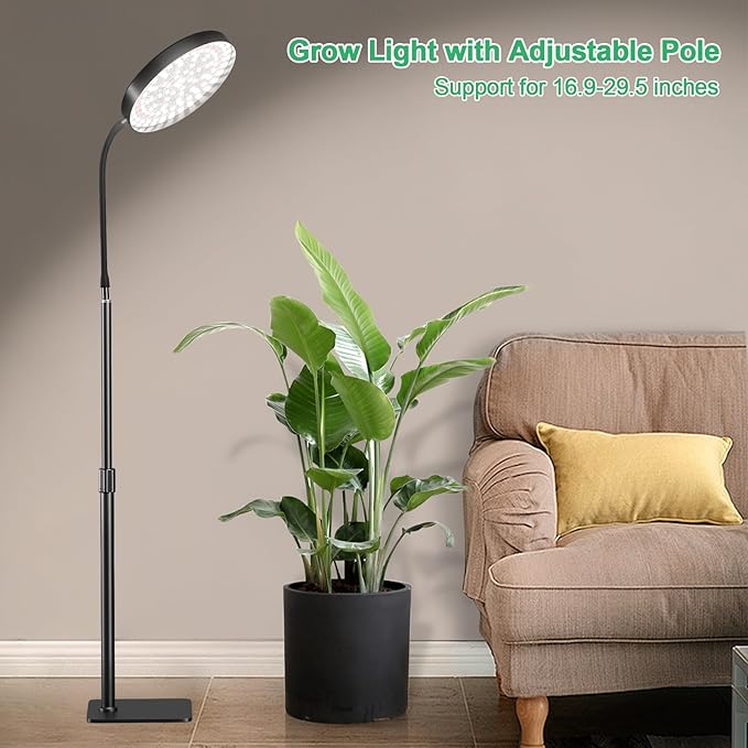 Super Bright Standing Grow Light for Indoor Plants, 6000K 216 LEDs Floor Plant Growing Lamp with 12V 3A High Power Output for Faster Growth, 4/8/12 Timer Setting & Adjustable Height