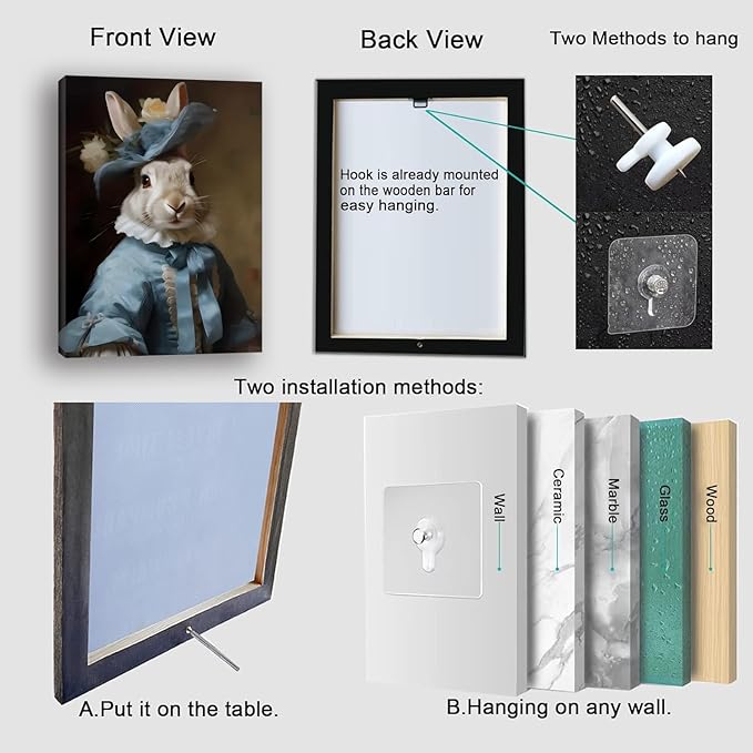 Jatinoo Easter Decorations Rabbit Decor Vintage Bunny Wall Art Dressed Bunny posters gothic home decor for room aesthetic 11.5 X 15 Inches