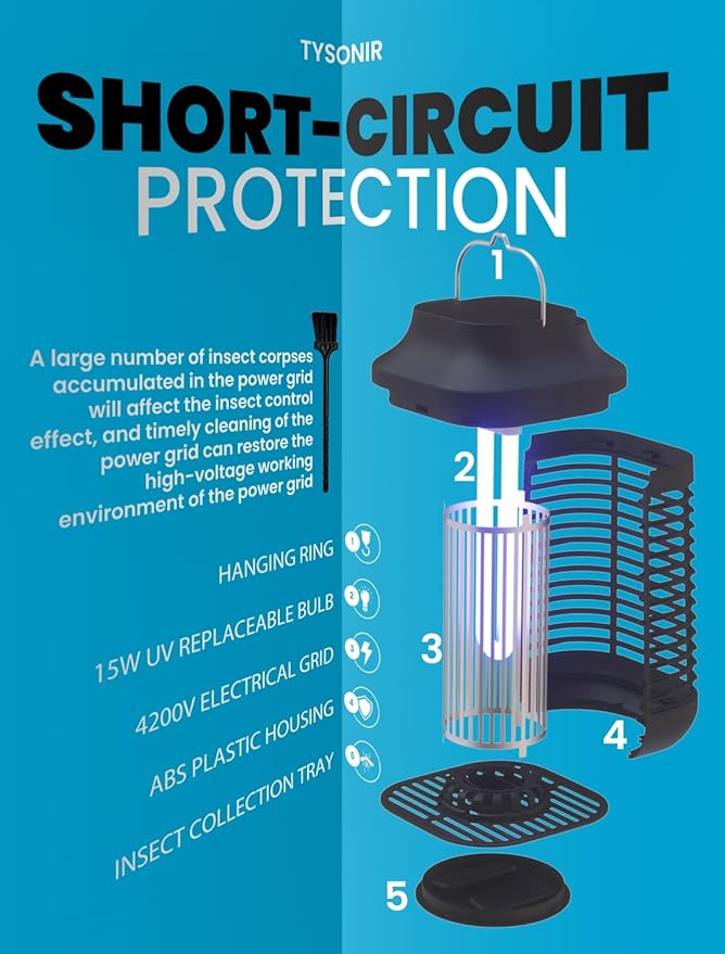 Bug Zapper 4200V for Outdoor and Indoor, 9.84 Ft Power Cord with Switch, Waterproof Electric Mosquito Zappers(3rd Generation), Mosquito lamp, Electronic Bug Zapper Light Bulb