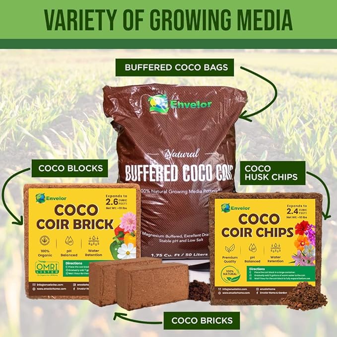 Coco Coir for Plants 2-Pack – 2.6 Cu. Ft. Compressed Coconut Coir Bricks, 10 lb. Organic, Low EC, pH Balanced Coco Peat for Indoor & Outdoor Gardening, Potting Soil, Indoor Plant Soil