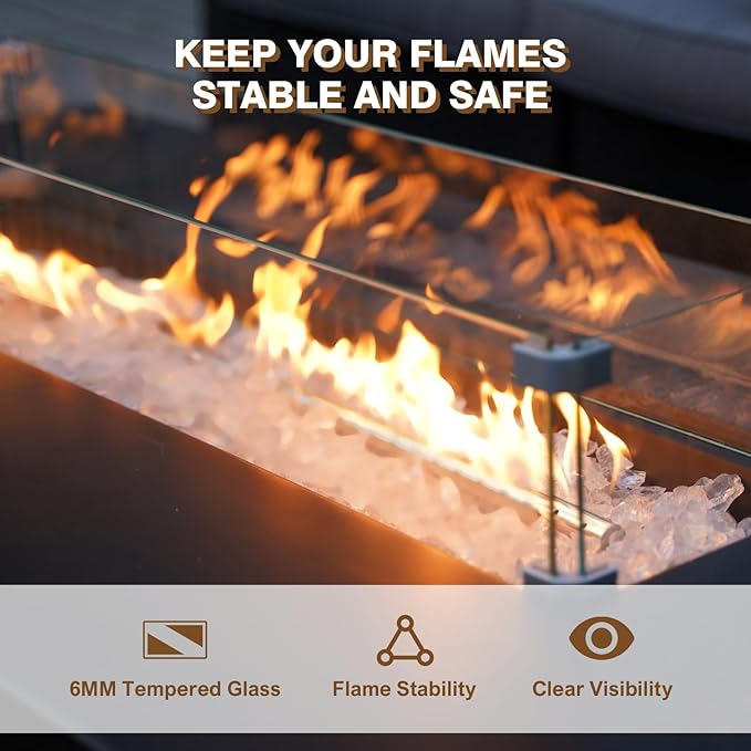 3-Piece Outdoor Propane Fire Pit Table Set – Premium Marble-Like MgO Finish, 56-Inch Gas Fire Table with Tank Table & Glass Wind Guard for Patio, Garden & Backyard, Includes Rain Cover & Glass Beads