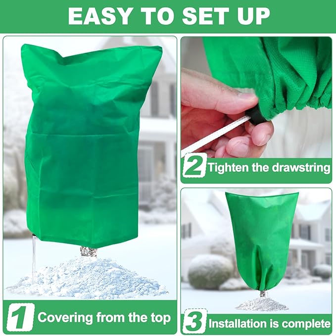 3 Pack Winter Plant Covers Freeze Protection, 19.6" x 39.3" Frost Blankets for Outdoor Plants with Drawstring, Tree Covers Bags Shrub Covers for Winter Cold Weather, Rose Bush Cover for Winter