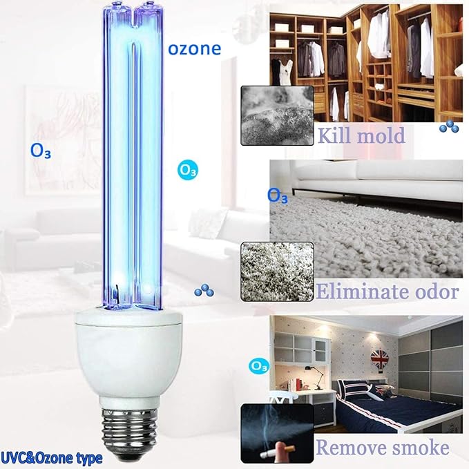 BAIMNOCM UV Light Bulb, UV-C Light Bulb 25 Watt E26 Base, One Bulb Ozone and One Bulb Ozone Free, 2 Count