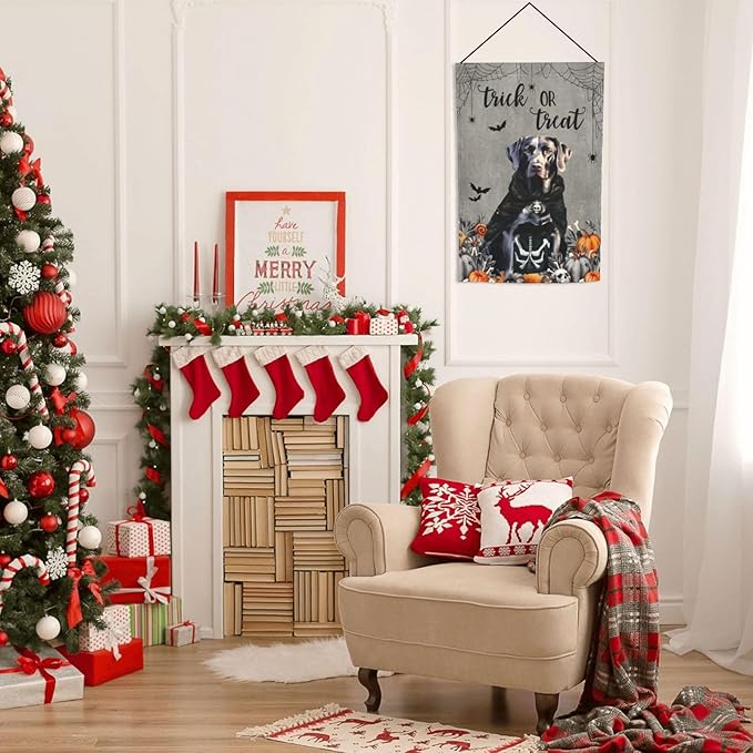 Halloween Labrador Black Dog Bat Pumpkin Garden Flag Welcome Party Outdoor Outside Decorations Picks Home House Garden Yard Decor 12x18 Inch