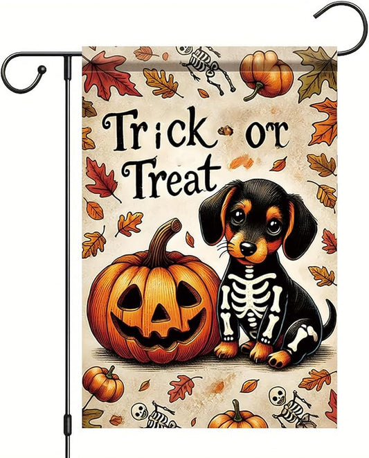 Halloween Garden Flag Beagle Trick or Treat Flag 12x18 Inches Double Sided Pumpkin Yard Banner for Outdoor Fall Lawn Porch Holiday Decoration Cute Pet Autumn Seasonal House Decor