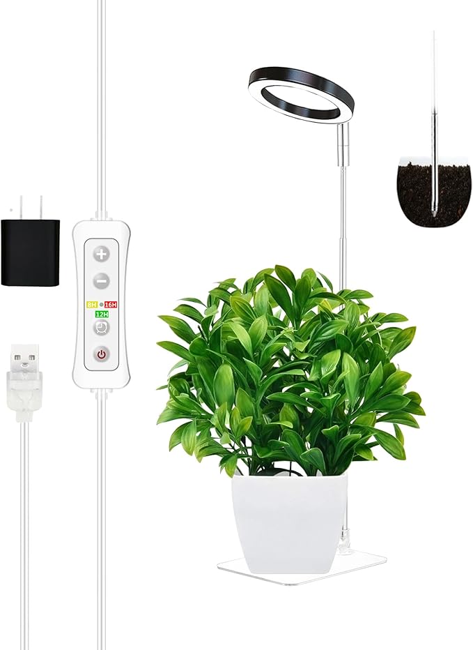 Plant Grow Light,yadoker LED Growing Light Full Spectrum for Indoor Plants,Height Adjustable, Automatic Timer, 5V Low Safe Voltage,Idea for Small Plant Light