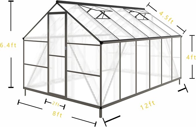 8x12 FT Greenhouse for Outdoors, Dark Gray