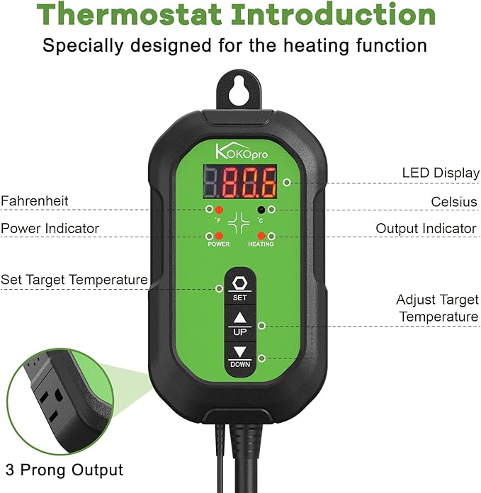 10"x 20" Seedling Heat Mat and Digital Thermostat Combo Set - KOKOPRO Warm Hydroponic Heating Pad for Seed Germination Indoor Gardening Greenhouse for Reptiles Seedlings Incubation Fermentation