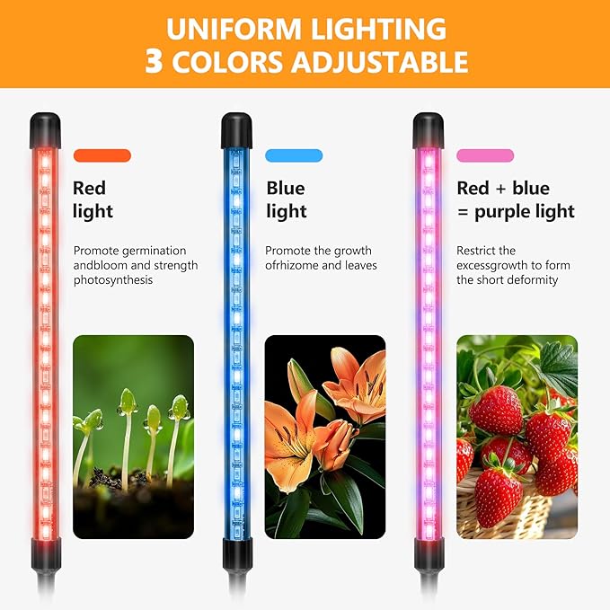 Desk Clip Grow Light for Indoor Plants,Red Blue Spectrum Plant Growing Lamp with 3 Modes,10-Level Dimmable,Auto ON & Off Switch,3/9/12H Timer,Adjustable Gooseneck,Desktop Table Lights for Growth