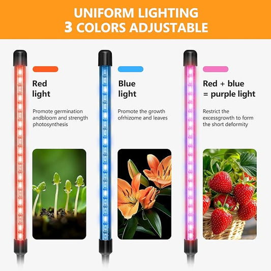 Desk Clip Grow Light for Indoor Plants,Red Blue Spectrum Plant Growing Lamp with 3 Modes,10-Level Dimmable,Auto ON & Off Switch,3/9/12H Timer,Adjustable Gooseneck,Desktop Table Lights for Growth