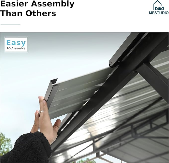 MFSTUDIO Carport 10x20 ft, Outdoor Heavy Duty Metal Shed Carports, Metal Garage Car Shelter Shade Car Port with Galvanized Roof, Frame and Bolts for Cars, Truck and Boats