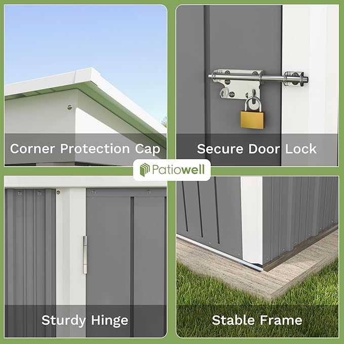 Patiowell 5x3 FT Outdoor Storage Shed, Garden Tool Shed with Sloping Roof and Lockable Door, Metal Shed for Backyard Garden Patio Lawn, Gray