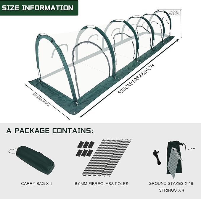 Portable PE Plastic Tunnel Greenhouse for Outdoors - Cambered Poly Transparent Long Greenhouses Clear Insulation Grow Tent Ideal for Backyards and Patio Vegetable Cultivation (5M)
