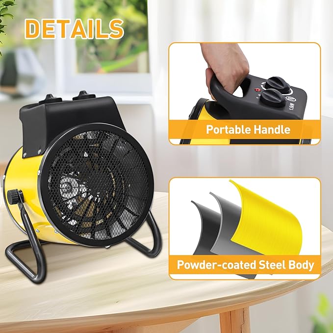 Portable Greenhouse Heater, Overheat Protection, 1500W Radiant Electric Heater for Indoor and Outdoor Use, Garage, Grow Tent, RV, IPX4 Water Resistant, 2 Pieces, Yellow