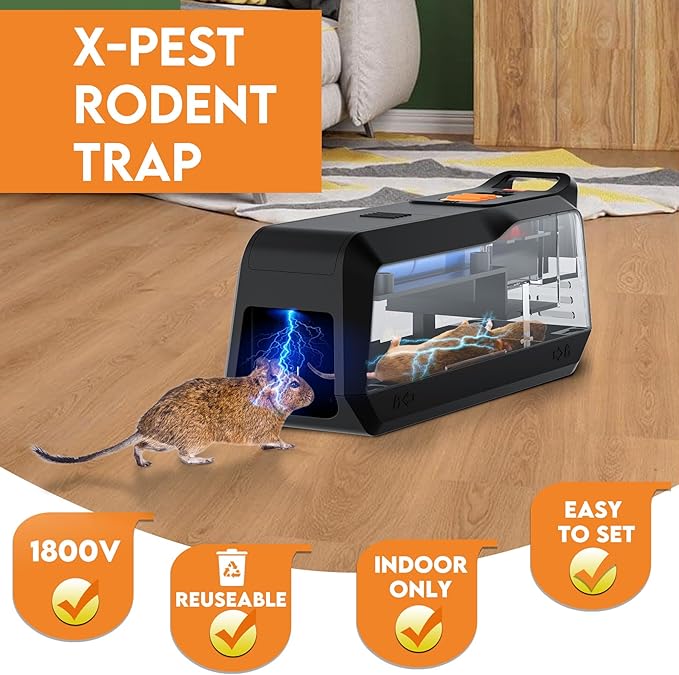 X-PEST Electronic Mouse Trap 2 Pack – Electric Mouse Trap Zapper for Indoor & Outdoor Use, Reusable Rodent Trap, No Touch No See, Effective Mice & Mouse Control