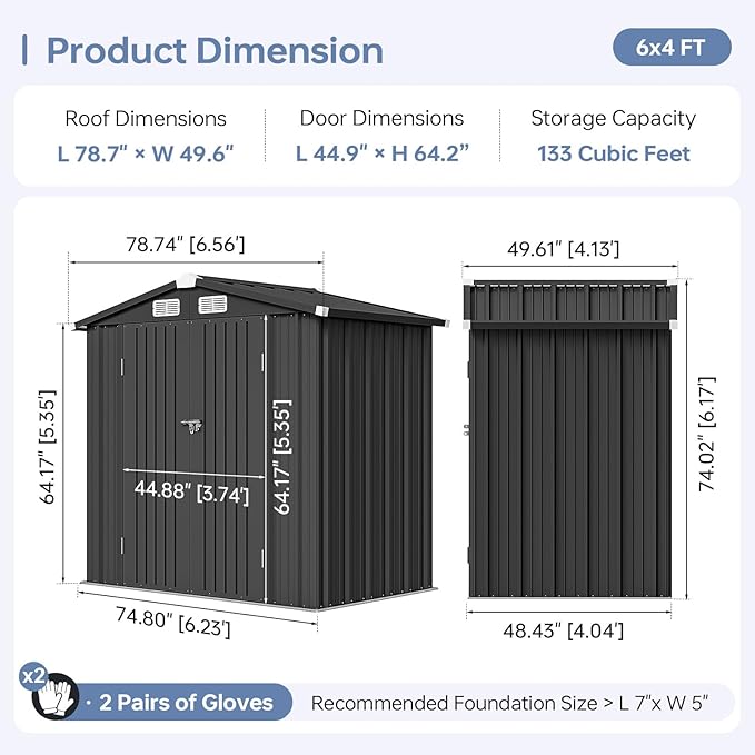 6x4 FT Outdoor Storage Shed, Metal Garden Tool Shed with Sloping Roof & Lockable Door for Patio Lawn Backyard (Black)