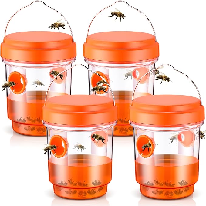 Qualirey 4 Pcs Wasp Traps for Outdoors Wasp Killer Hanging Bee Traps Reusable Fly Bee Killer for Indoor Outdoor Patio Garden Home (Orange)